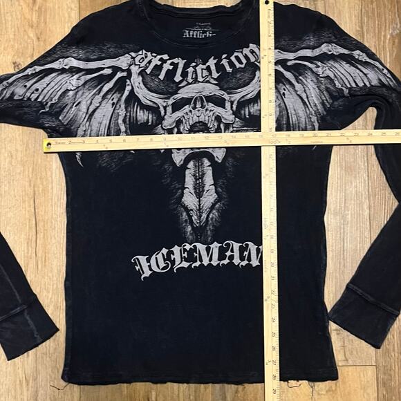 VTG Y2K AFFLICTION UFC Chuck Liddell Iceman Thermal Shirt XL Skull Cross USA Blk - Picture 7 of 7